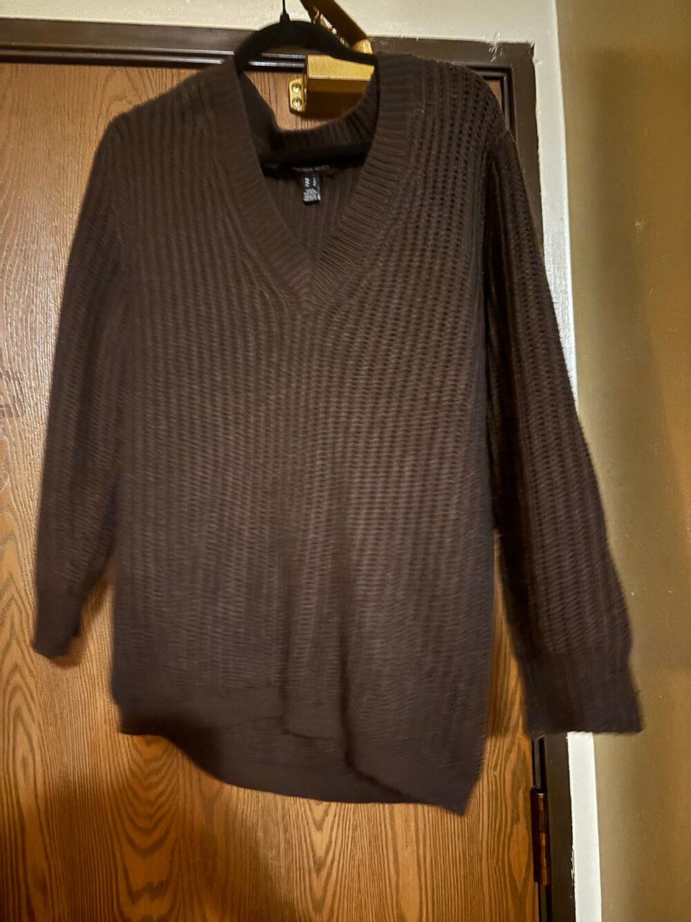 Brown Chunky Knit Fall/ Winter Preppy Pullover V-Neck Sweater